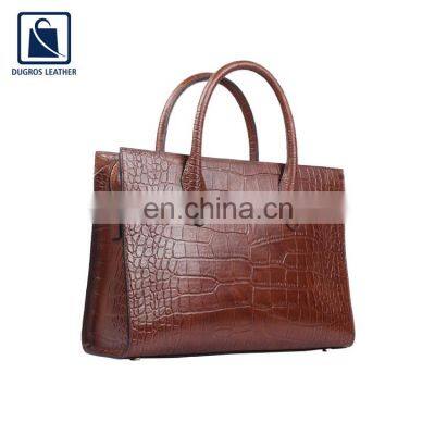 Top Quality Wholesale Gold Fittings Leather Office Handbag for Women