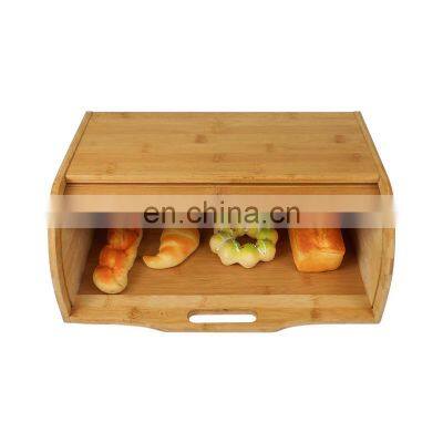 Bamboo Bread Bin Bread Box Kitchen Counter Roll Top Wood Bread Box For Kitchen Countertop