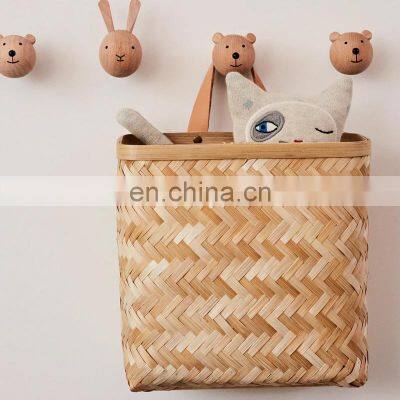 Hot Sale Woven Bamboo Hanging Wall Basket With Leather Handle Wall Decoration Fruit Basket Wholesale Made in Vietnam