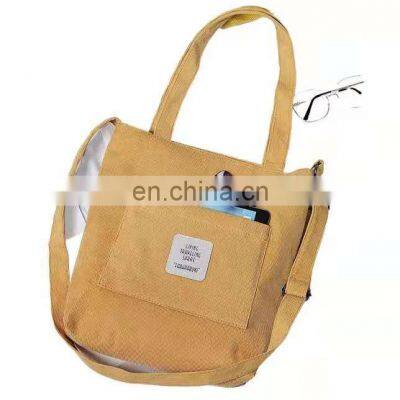 Classic Design Customization Youthful and Fashion Multiple Color Shopping Casual Shoulder Corduroy Canvas Bags With Long Handle photo-2