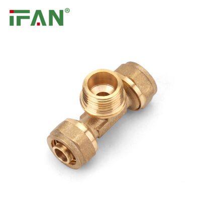 IFAN Manufacturer OEM PEX Brass Compression Fittings Male Tee T16×1/2M×16 photo-2