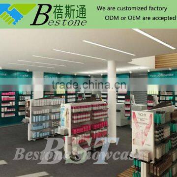 Retail shelving unit for pharmacy store, wooden store furniture for sale