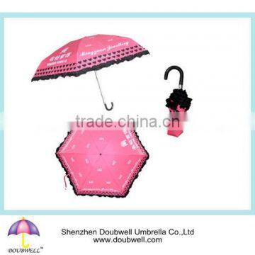 3 folding umbrella with lace edge around