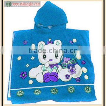 100% cotton terry reactive printing kids hooded towel/ poncho