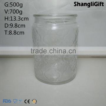 700ml Large Embossed Glass Candle Holder Tealight Holder