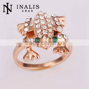 Unique designed animal jewelry 2013 wholesale price rose gold plated crystal frog ring for children