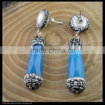 LFD-017E Wholesale Druzy Agate Stone with Pearl Dangle Earring , Pave Rhinestone Crystal Charm Jewelry Earrings