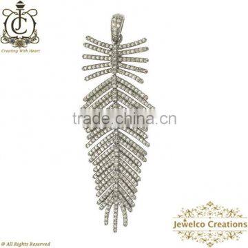 Diamond Studded Leaf Pendent, 925 Sterling Silver Diamond Pendant, Diamond Pendant Necklace, Designer Pendant Jewelry Wholesaler