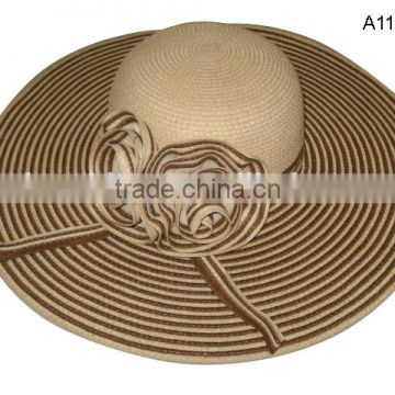 flower striped straw lady elegant big beach hat