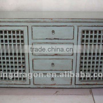 chinese antique furniture pine wood Shanxi blue four drawer two door cabinet