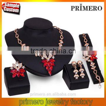 Hot sale African wedding 18k gold plated red crystal flower shape bridal jewelry sets