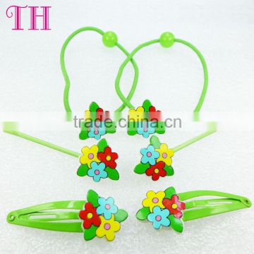 hair accessory supplies resin green flower design hair barrette stretch hairband set