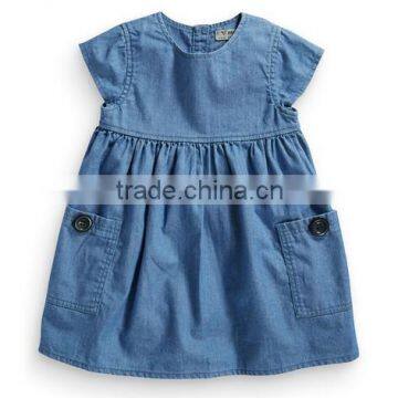 2016 denim dress with pockets & buttons detail soft cotton girls dress