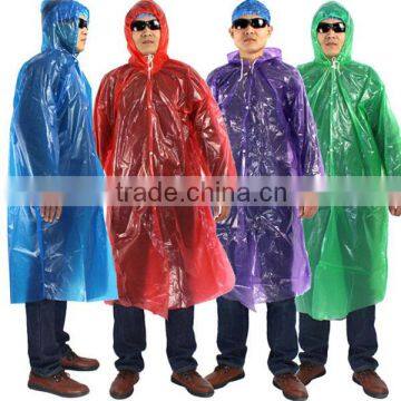 PE disposable waterproof eco-friendly long raincoat/rain wear with sleeve for promotion