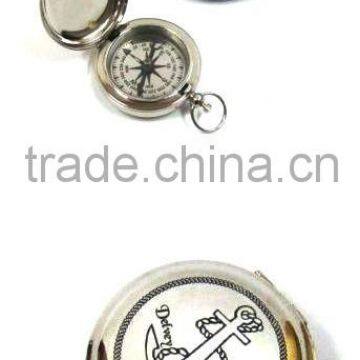 Solid Brass Compass With Faux Leather Case - Chrome Finish 13478