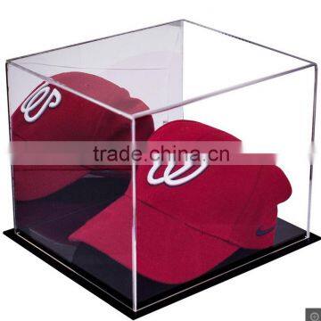 Square portable acrylic baseball hat box, crystal clear plastic display box with black base