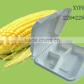 cornstarch disposable biodegradable plastic bento box with 3 compartment