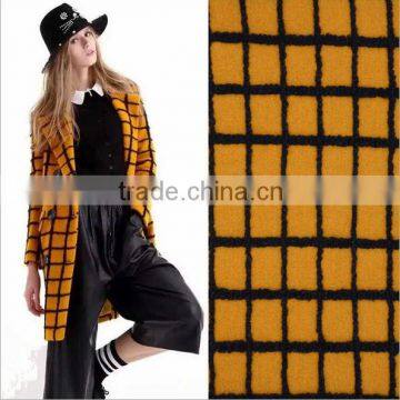 Bright yellow checks jacquard wool acrylic blend fabric for coat