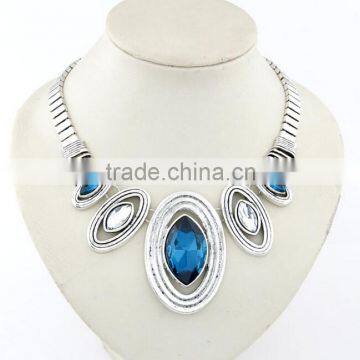 Hot!china wholesale Fashion American and European Popular Exquisite Noble Crystal silver Alloy Oval Charm statement Necklace