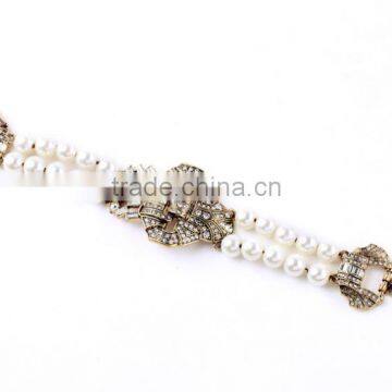 Party Fashion pearl and crystal connector bracelet bride pearl double layered chain bracelet