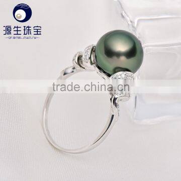 18k gold wedding ring tahitian pearl 10-11mm large pearl size