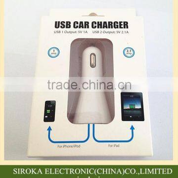 Promotional 2.1A+1A Dual In-car Charger 5V 2 in 1 Car Charger With IC Smart Chip