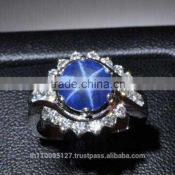 8 MM Blue Star Sapphire Ring Lab-Created Sterling Silver 92.5 Size 6