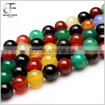 Natural Round Gemstone Seven Color Mixed Color Agate Loose Beads Strand Jewelry Making Beads