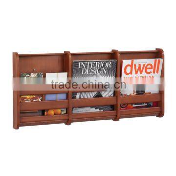 2015 New Design Bamboo Bookcase Magazine Display Rack 3 Pocket Bamboo Magazine Wall Rack photo-2