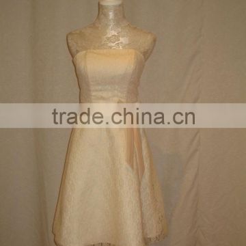 Champagne Strapless Lace Bridesmaid Dress with Bow on Waist BM0026