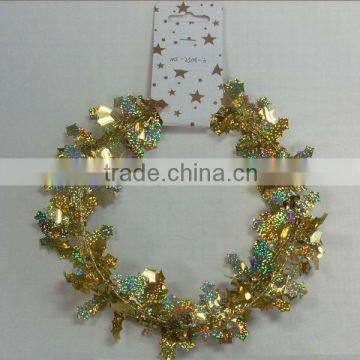 HOT SALE 9 Feet Gold Laser Holly Leaf Party Decoration Wired Tinsel Garlands