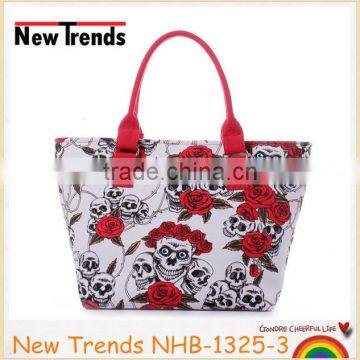 Skull and flower print canvas bag