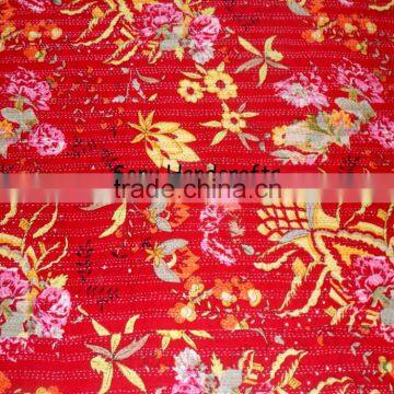 Indian Handmade Printed Kantha Quilt Reversible Queen Bedspread Bed Cover photo-2