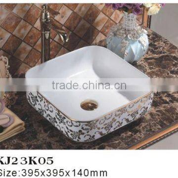 KJ23K05 India Artificial Marble gold color Above Counter mount art basin