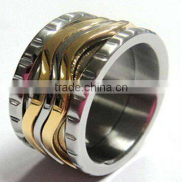 ,stainless ring with Gold IP military ring