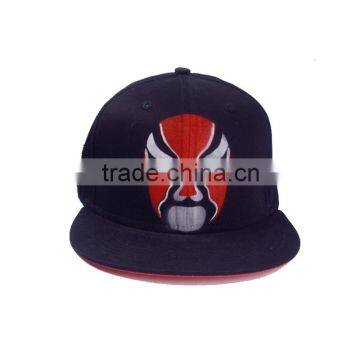 Black Cotton Hand Made Drawing Flat Brim Strap Back Cap