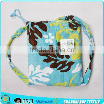 Cotton velour printed should belt swimming towel bag with leaf design