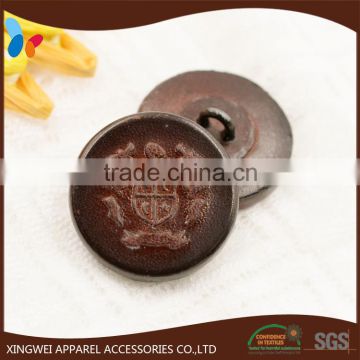 custom brown leather covered shank button