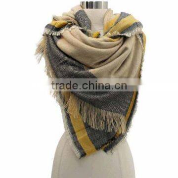 Beige Gray & Yellow Oversize Blanket Scarf Wrap