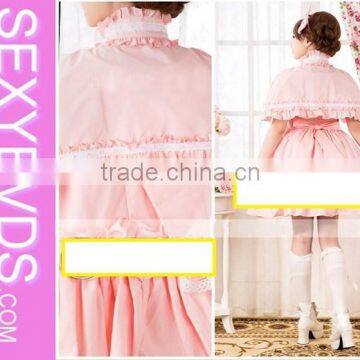 Short Sleeve Knee-length Pink Cotton Sweet Lolita Dress with Cape