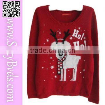 New red pullover ugly christmas deer knit sweater