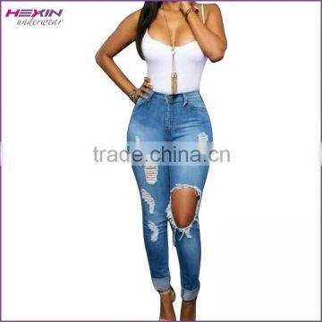 Factory Price Light Blue Women Jeans Ripped Jeans Wholesale                        
                                                Quality Choice