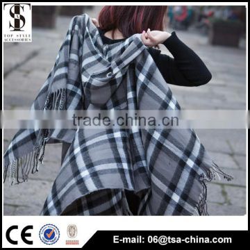 Hight quality check winter acrylic poncho