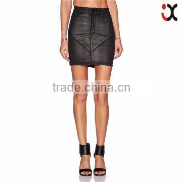 2015 black coated fabric super mini skirt JXH386