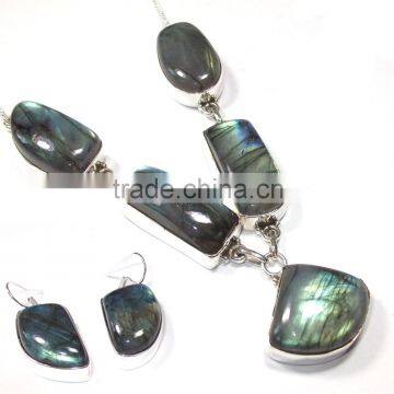 Natural Labradorite Necklace earrings jewelry set wholesale 925 stamped jewelry