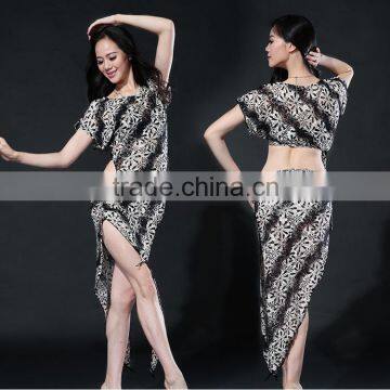 Wuchieal New Style Lace Jacquard Belly Dance Costumes with Top and Skirt for Performance or Practice