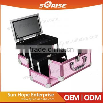 Wholesale Multilayer Drawers High Capacity Aluminium Cosmetic Display Case With Mirror