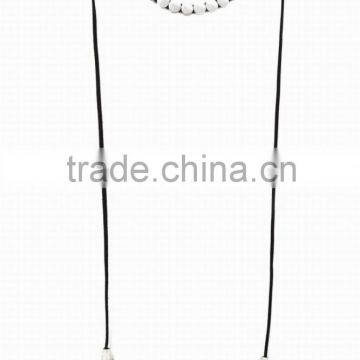 Fashion Changeable Alloy Circle Beads Charms Ornament Black Leather Long Tassel Bolo Tie Necklaces For Women Sweater Decoration photo-5