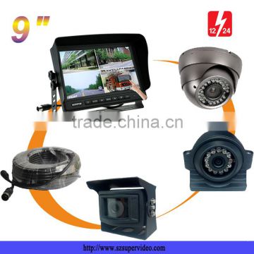 9" HD Car TFT LCD Color Touch Monitor Screen Rearview Display Backup Camera Monitor System for Truck Trailer Bus 4 Video Inputs