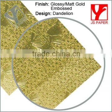 Wholesale high quality special design embossed glossy gold paper